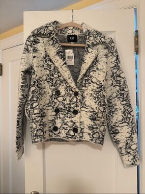 Kut from the Kloth Black & White Textured Double-Breasted Pea Coat